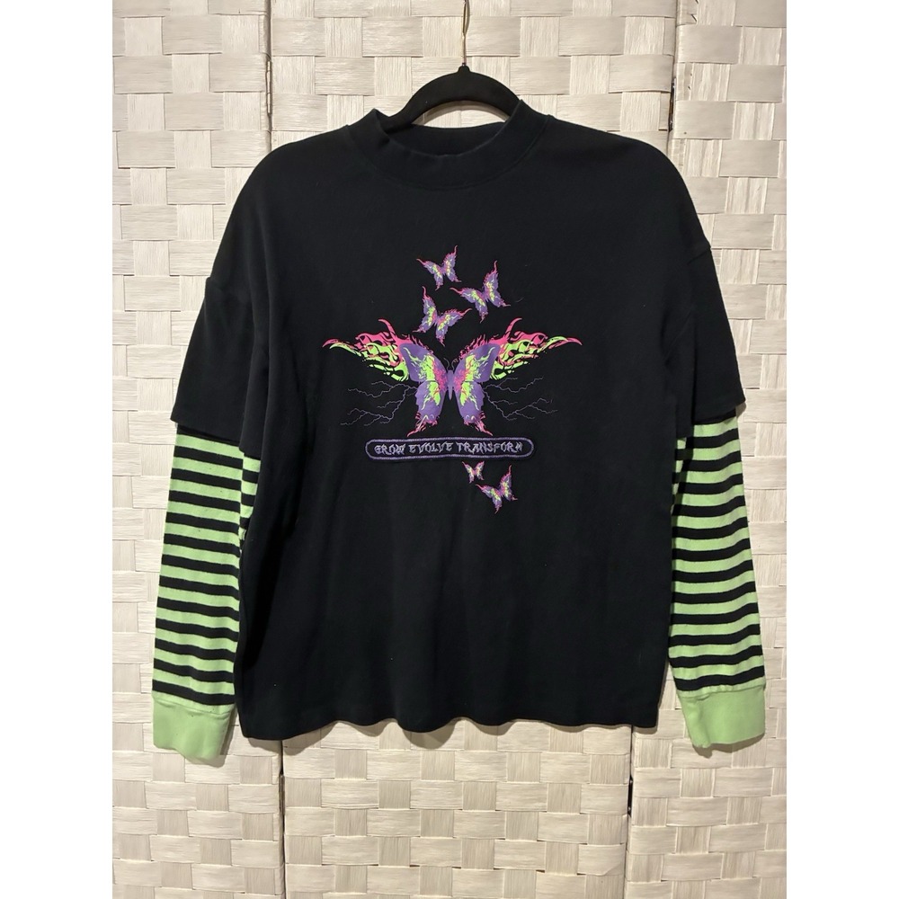 Vitriol Bixie Black Long Sleeve Shirt Adult M Butterfly Goth Emo Punk Grunge